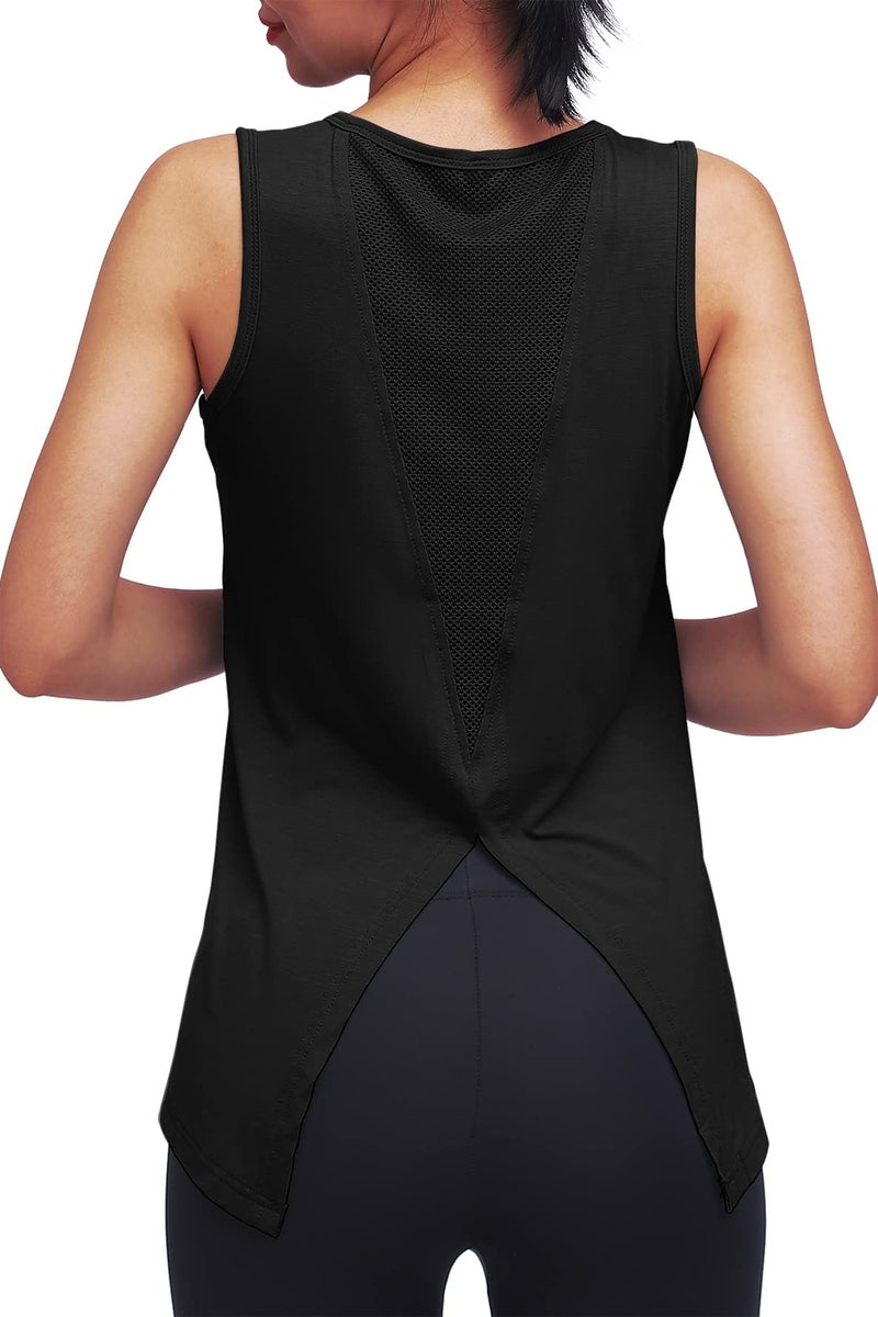 Mippo Workout Tops for Women Yoga Clothes Running Shirts Tie Back Tanks Tennis Shirts Athletic Exercise Tops Black S - Image 3